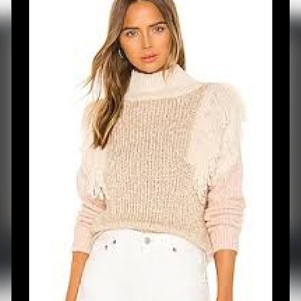 Rebecca Taylor fringe sweater beige cream XS